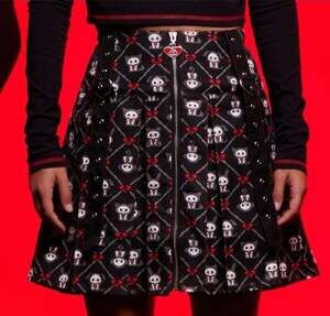 Y2K Skelanimals Grommet Strap Pleated Skirt Goth Emo Cat Anime black chains XS